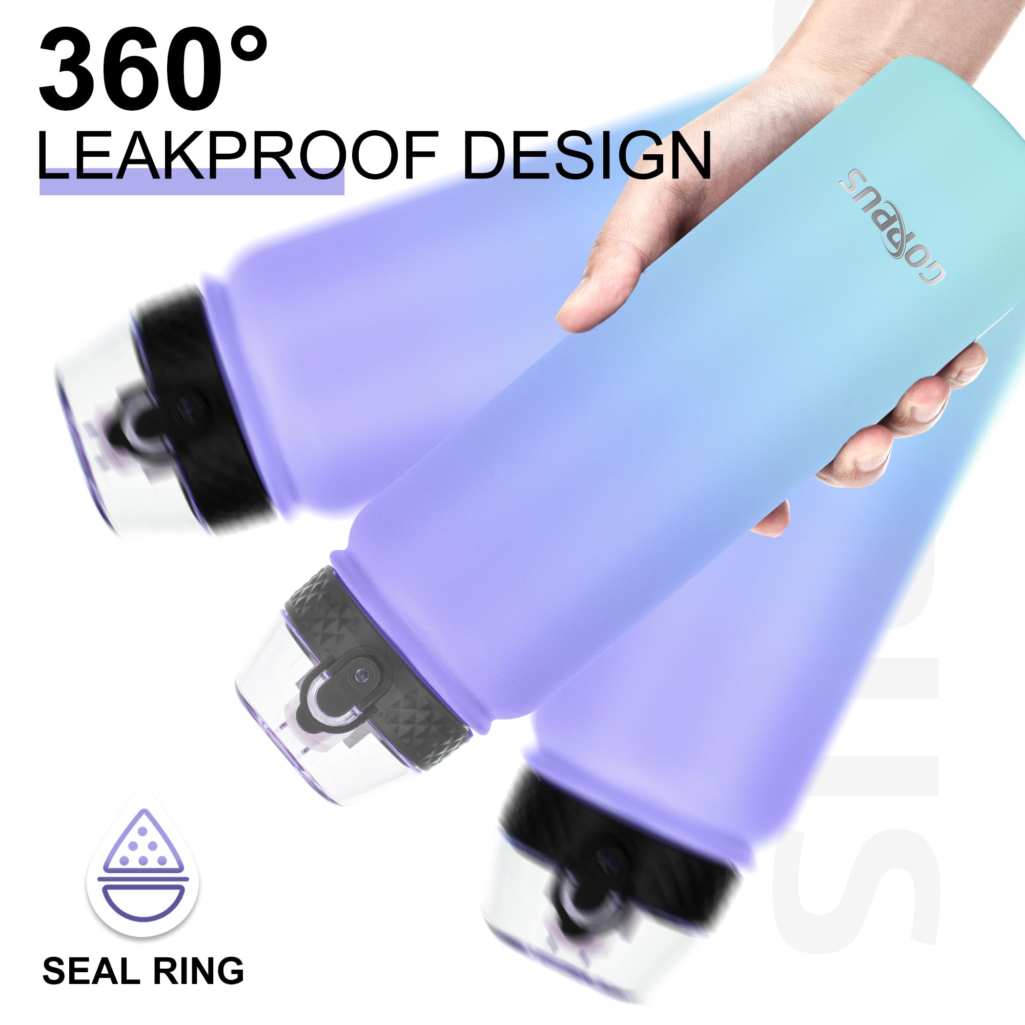 GOPPUS 1L/32oz Stainless Water Bottle with Straw Double Wall Insulated Bottles with Strap Reusable Vacuum Thermal Flask Leakproof Keep Cold Drinks Bottles with Flip Top Lid for Gym Men Women BPA Free - Image 4