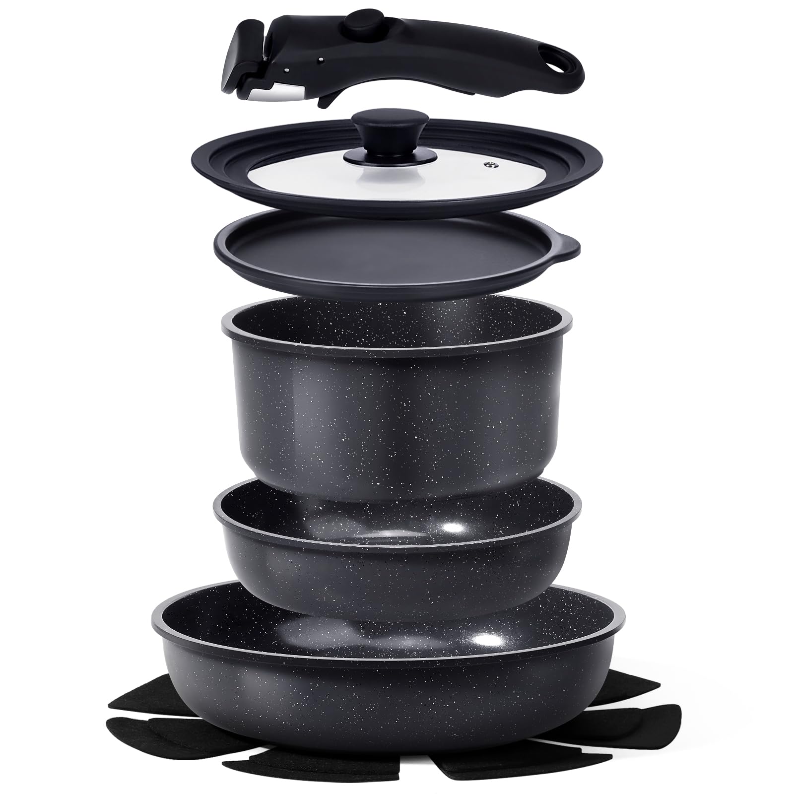 Set Di Pentole Antiaderenti In Ceramica Gipp Da 8 Pezzi Con Manico Staccabile, Pentole E Padelle Compatibili Con L'Induzione, Padelle Per Friggere E Salse Con Coperchio In Vetro