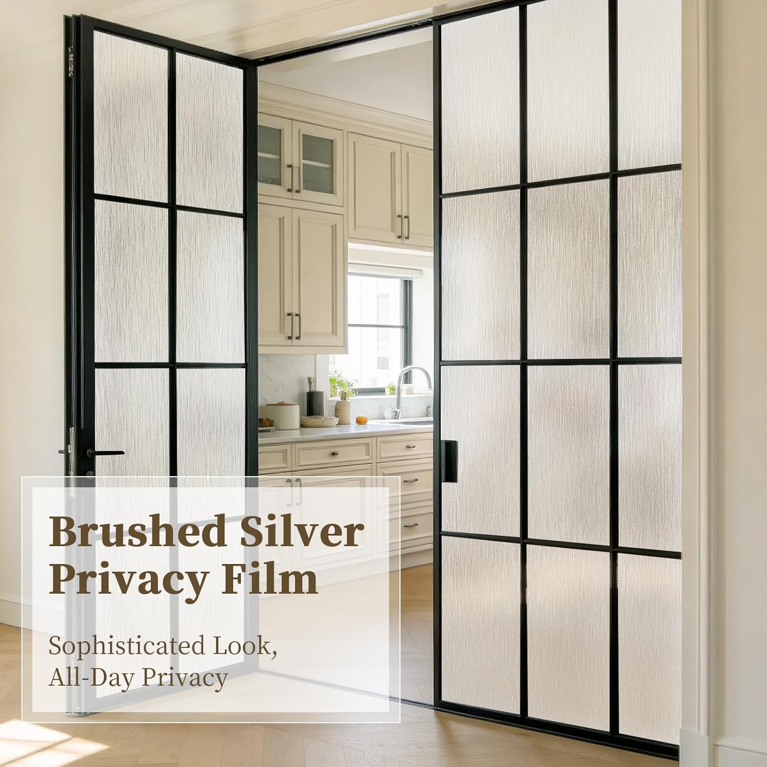 Frosted Window Privacy Film - Brushed Silver Static Cling Glass Film for Bathroom, Day and Night Door Privacy Film Window Cover to Stop Dog Barking, 23.6 x 78.7 Inch