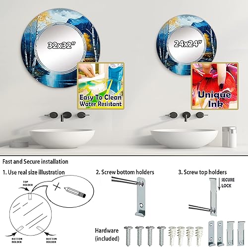 Miniatura 4 de Cabin by A Lake in Fall III - Espejo de tocador, espejos de baño, espejos de pared para sala de estar, dormitorio, espejo redondo, grande, 24 x 24