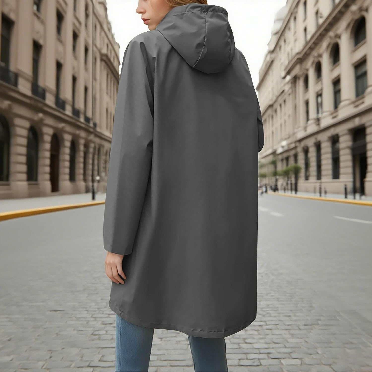Women's Packable Waterproof Windbreaker 2026 Cozy Hooded Rain Jacket Lightweight Outdoor Long Coat with Pockets