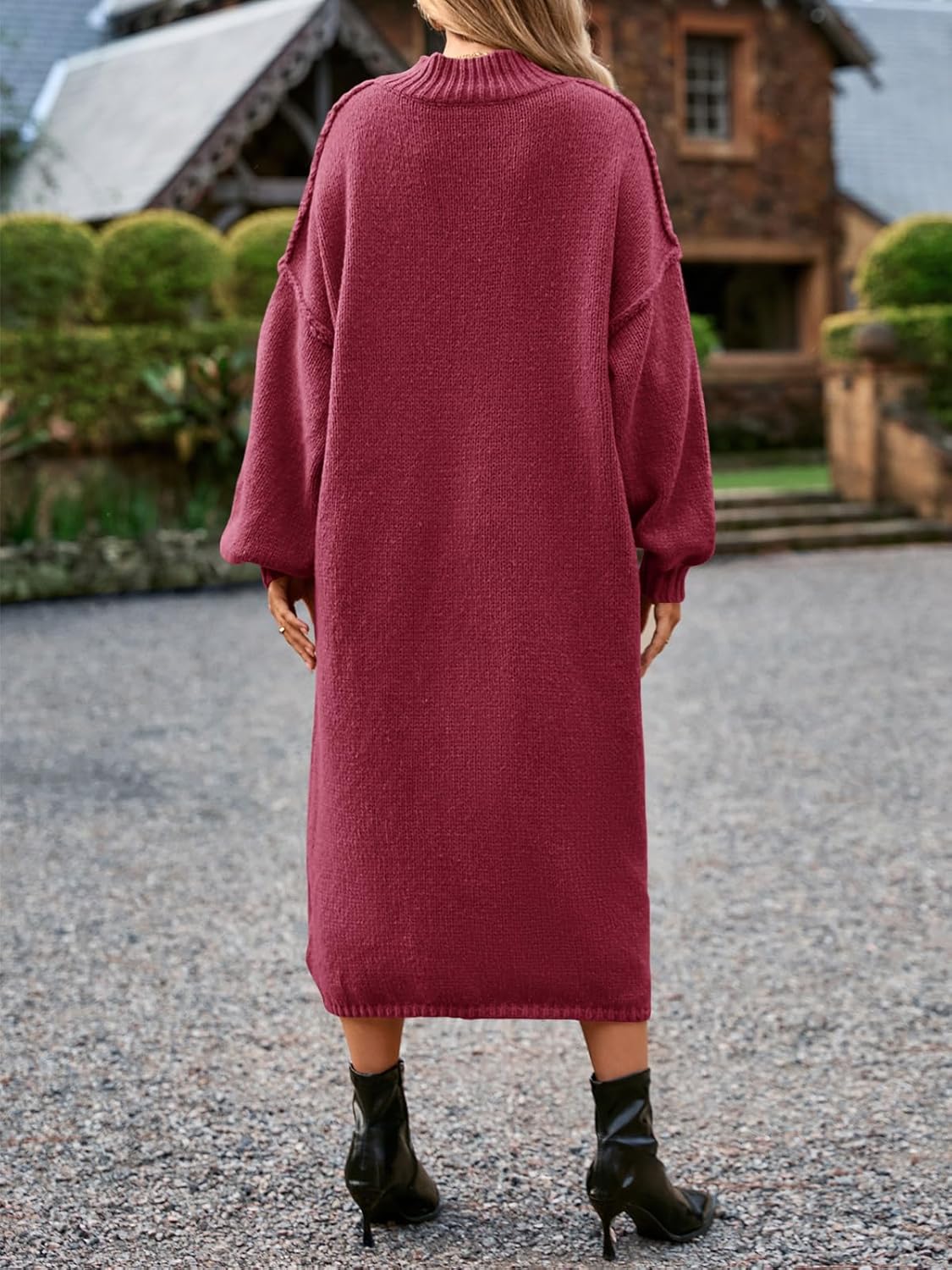 Saodimallsu Womens Oversized Sweater Dress Mock Neck Long Sleeve Casual Warm Chunky Knit Fall Winter Maxi Dresses - Image 5