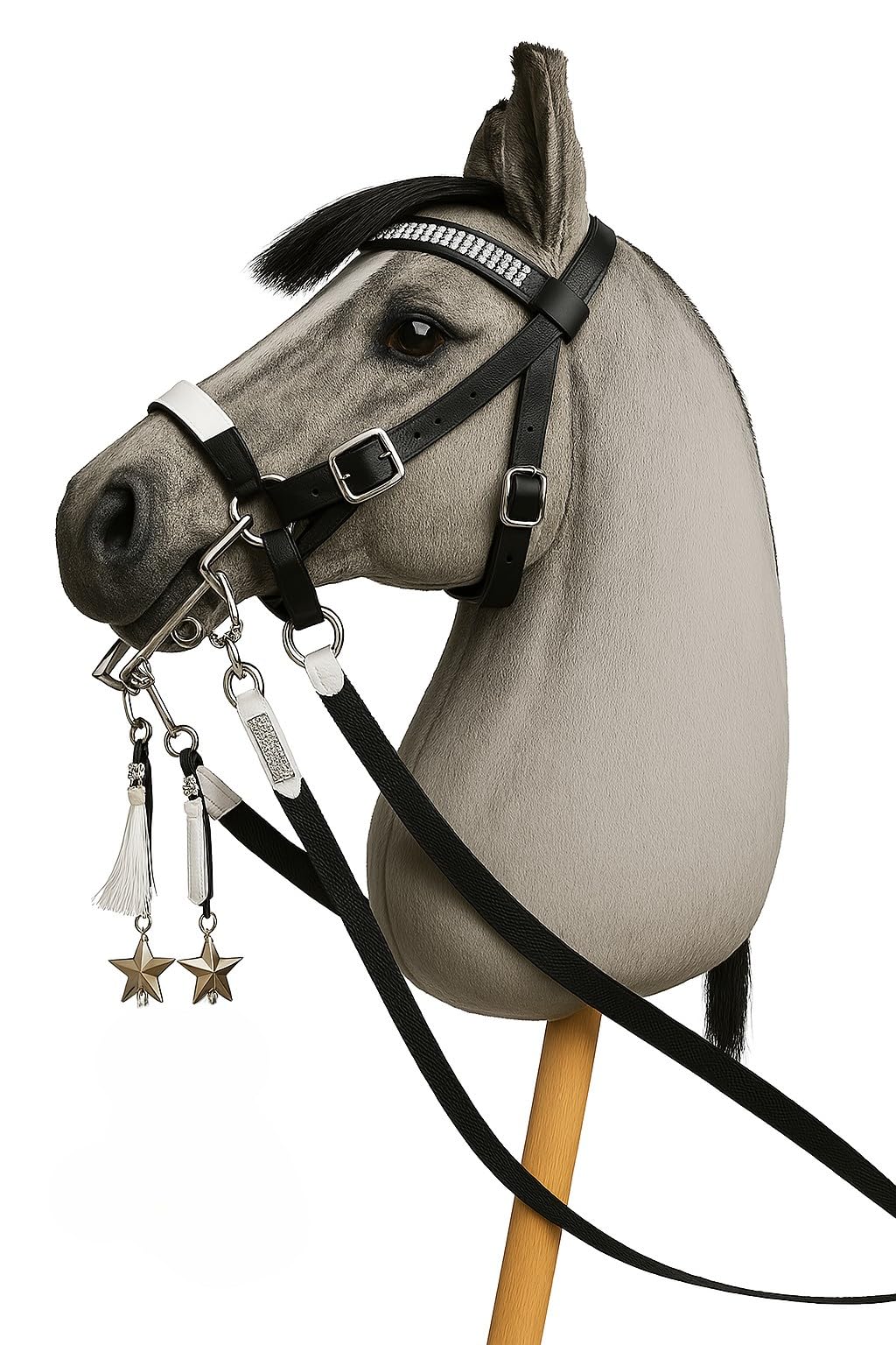 Generisch Hobby Horse Trense Kandare, negro, sin caballo, solo accesorio para hobbyhorsing, accesorio para caballos de juguete, trense de juguete, trense de juguete
