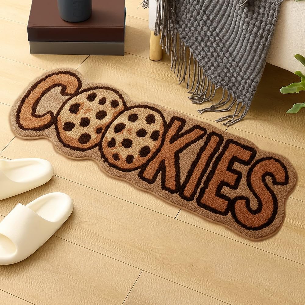 Cookies Rug – Preppy Room Decor Shaggy Rug for Living Room, Fluffy Bedroom Rugs, Washable Non Slip Cute Accent Carpet for Kitchen, Funky Cool Aesthetic Living Room Decor (47×16 inch)