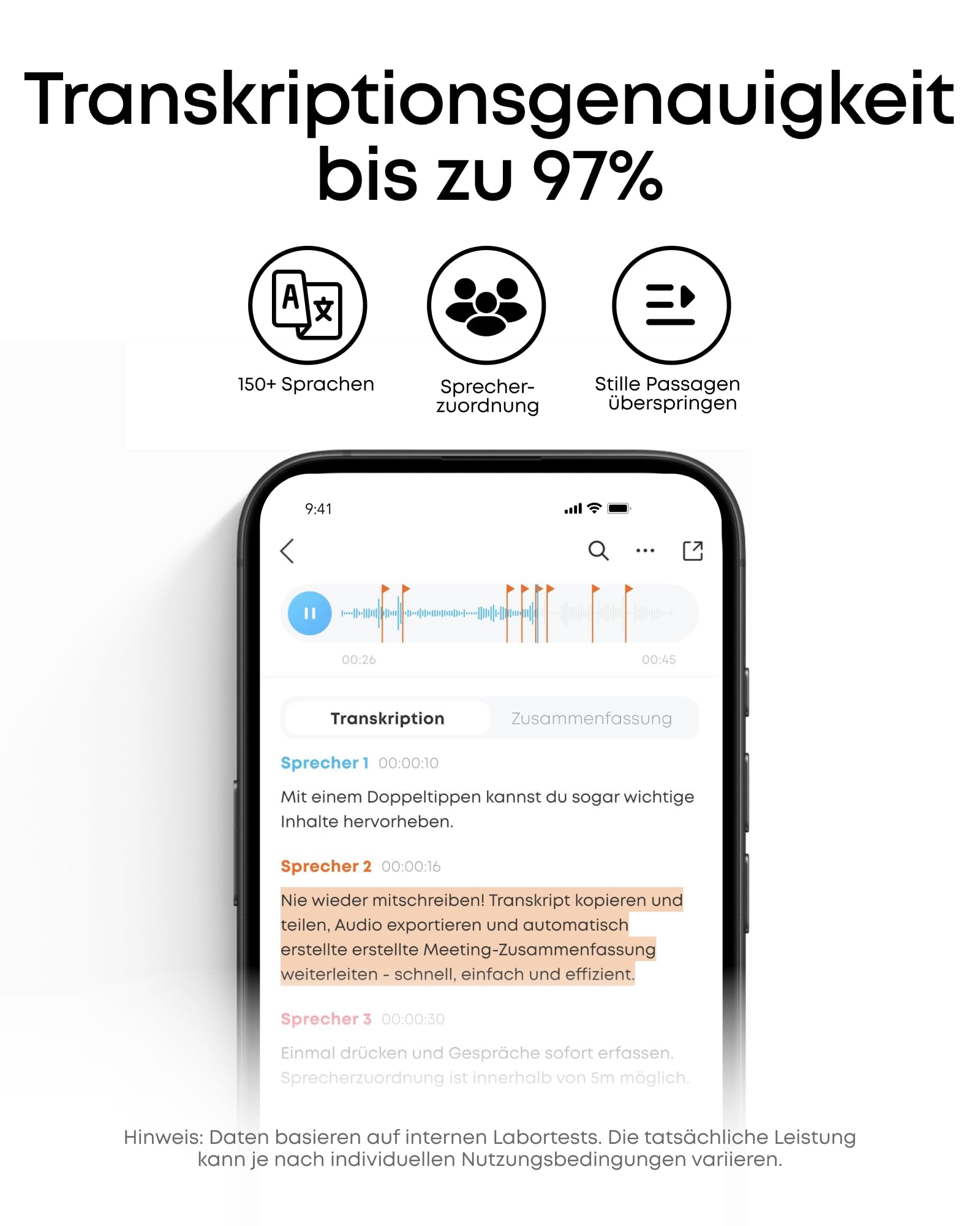 soundcore Work by Anker KI Voice Recorder, Digitales Diktiergerät mit KI Schreibfunktion und Spracherkennung, 150+ Sprachen, kombinierte Protokolle für Meetings und Vorlesungen, MFi-Zertifiziert 8GB