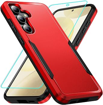 for Galaxy S24 case with Screen Protection Heavy Duty Protective Shockproof and Scratch Proof Cell Phone case for Samsung Galaxy S24-Red