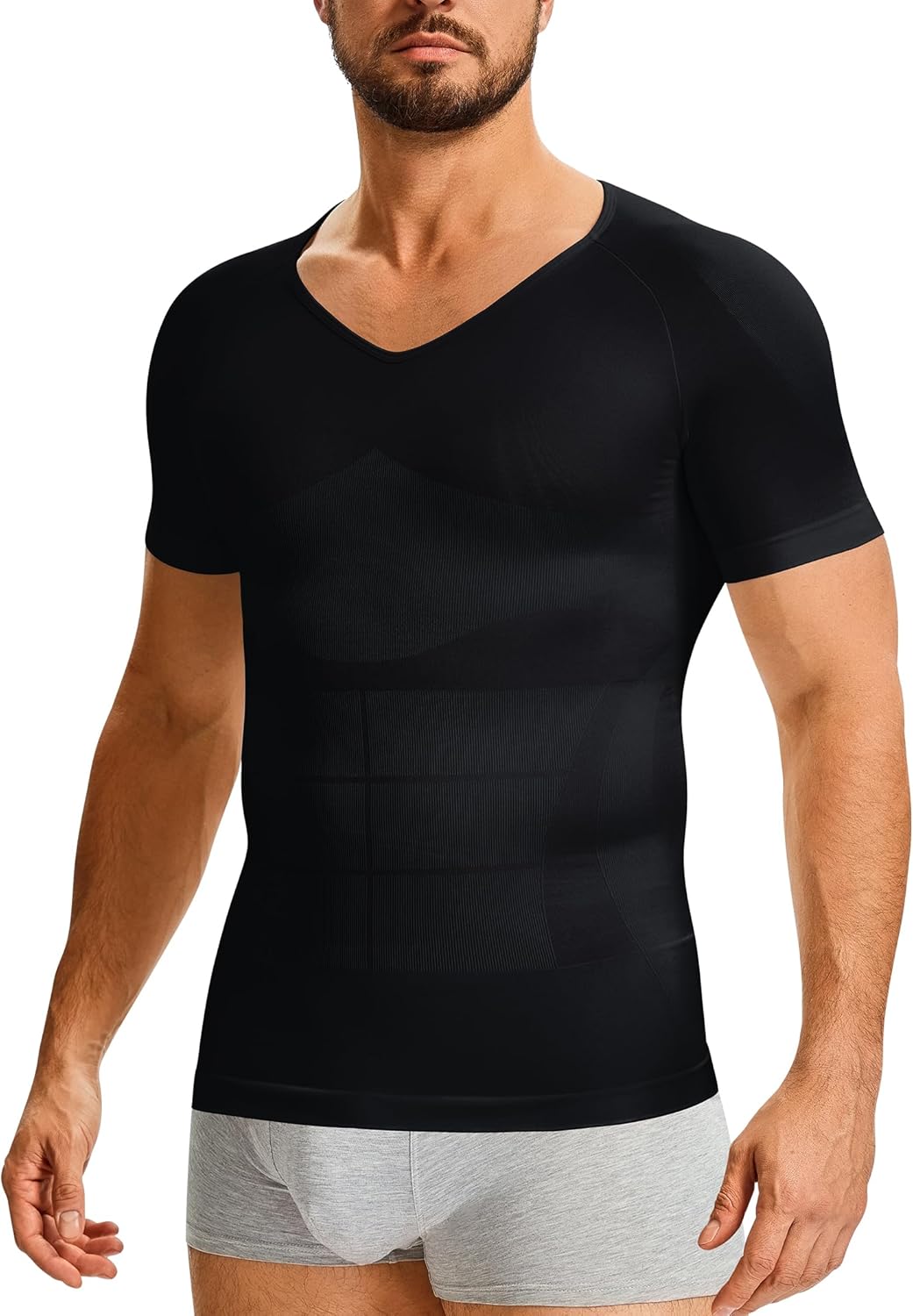 TAILONG Compression Shirt Men Short Sleeve - Shapewear Slimming Body Shaper T Shirt V Neck Undershirt Workout Tank Top