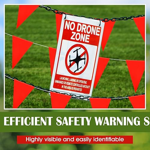 Vista 20 de Peryiter Banderines de bandera de 105 pies de perímetro de marcado de construcción, señales de advertencia industriales, advertencia de áreas