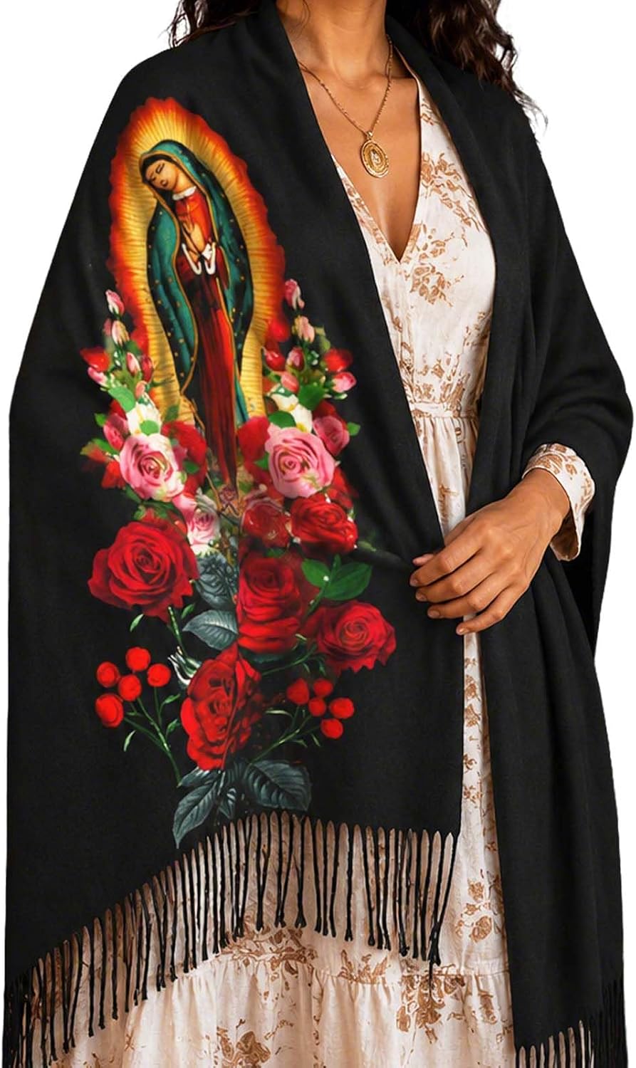 YQIUSM Virgin Mary Shawl Wrap For Women Virgen de Guadalupe Blanket Scarf