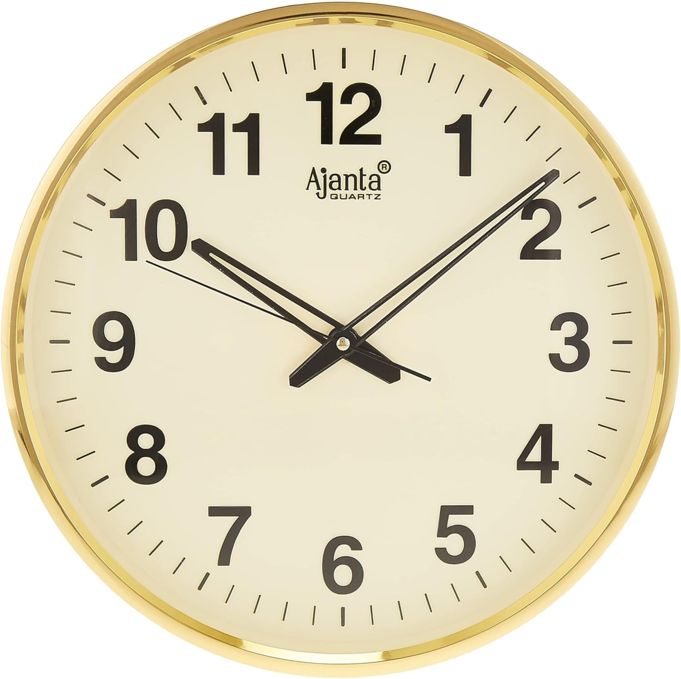 Ajanta Quartz Wall Clock (32 Cm X 32 Cm X 3.5 Cm, Gold, Plastic)