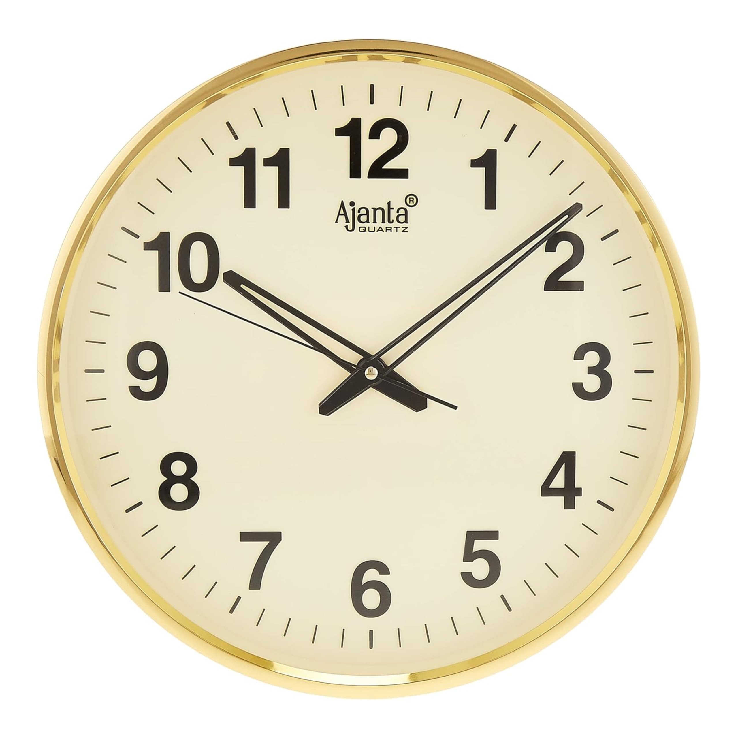 Ajanta Quartz Analog Wall Clock(32 Cm X 32 Cm X 3.5 Cm,Gold,Plastic)