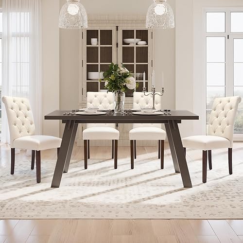 Miniatura 8 de COLAMY Accent Parsons - Juego de 4 sillas de comedor copetudas, sillas de comedor tapizadas de tela elegante con patas de madera maciza y asiento