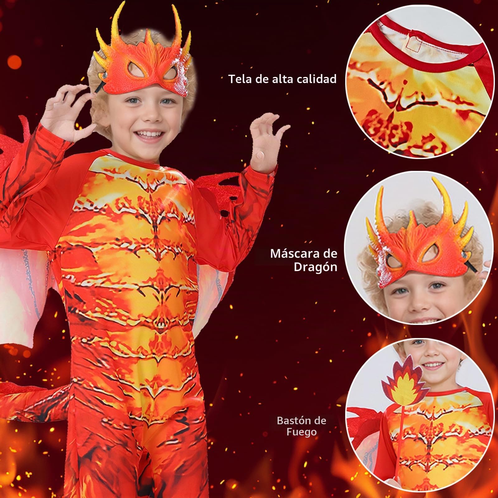 110/120/130 Disfraz Dragón Niño, Jumpsuit con Capucha y Cola, Disfraz Pterosauro Niño, Carnaval, Navidad y Fiestas Costumes Dragón Adecuado 4 5 6 7 8 Años