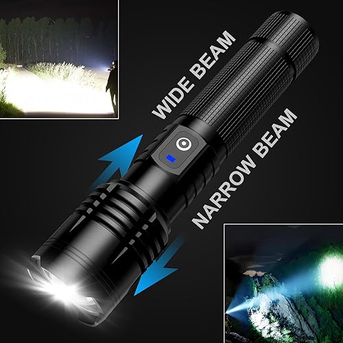 Miniatura 6 de Paquete de 3 linternas recargables de alto lúmenes, 99000 lúmenes, linterna LED súper brillante con 5 modos e impermeable, potentes linternas de