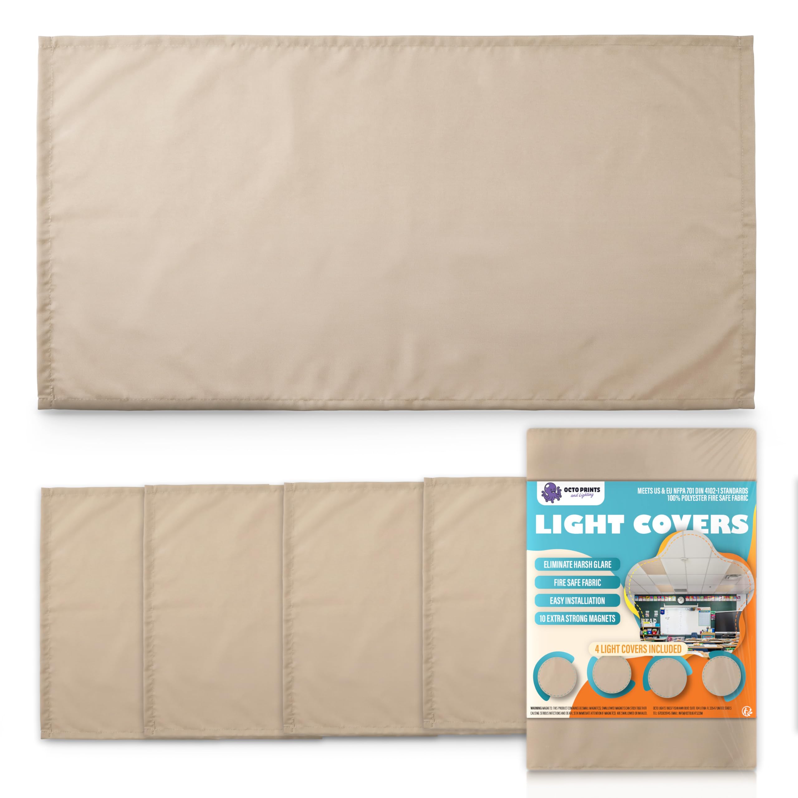 Fluorescent Light Covers for Ceiling Lights Classroom Magnetic Beige 4pk