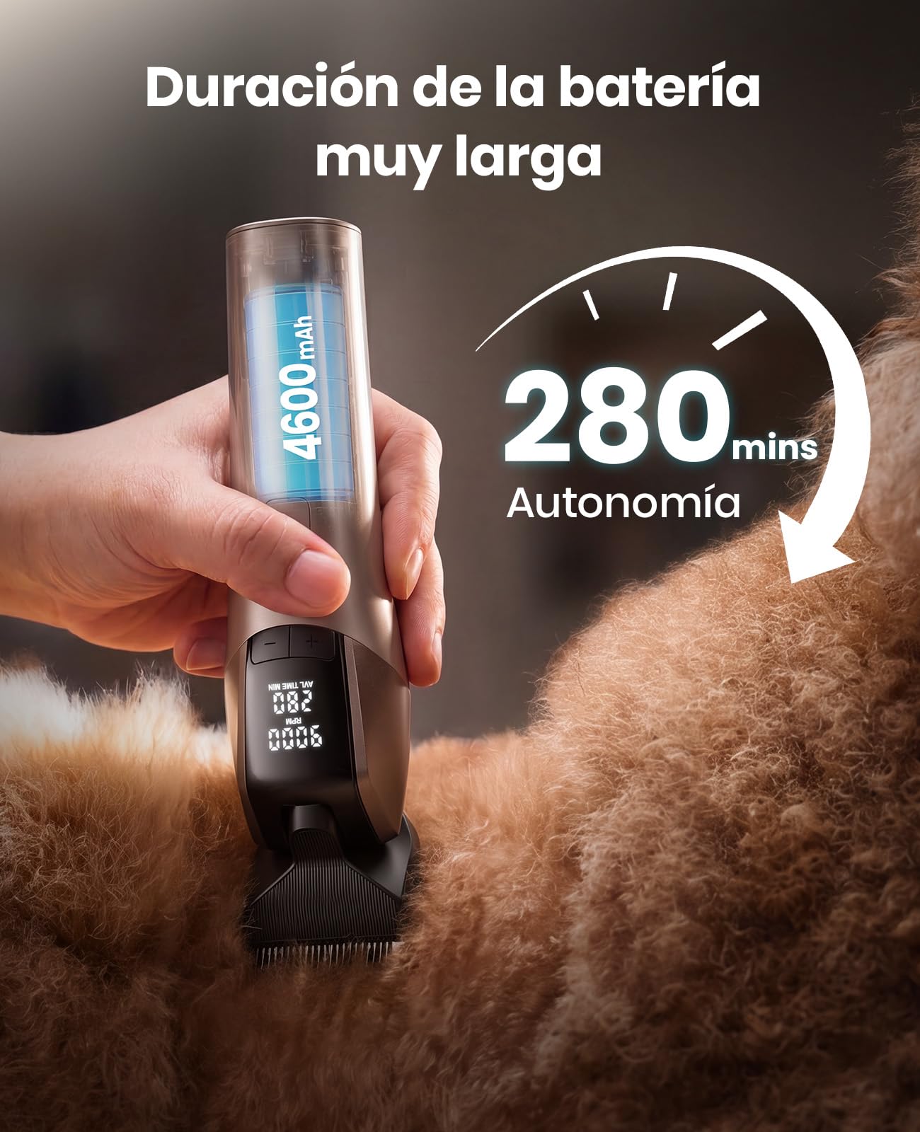 oneisall Maquina Cortar pelo Perros Profesional | 9000 RPM 5 velocidades para pelajes gruesos, cuchilla 5-en-1 DLC, autonomía de 280 min, 8 peines guía metálicos