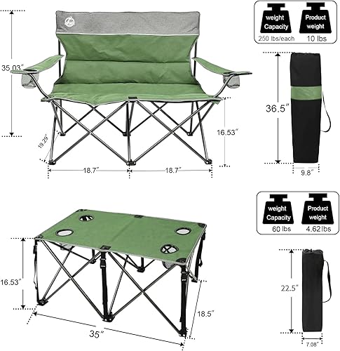 Miniatura 2 de Northroad Juego de 4 sillas plegables para campamento, juego de conversación plegable portátil con 1 sofá, 2 sillas individuales, 1 mesa para patio