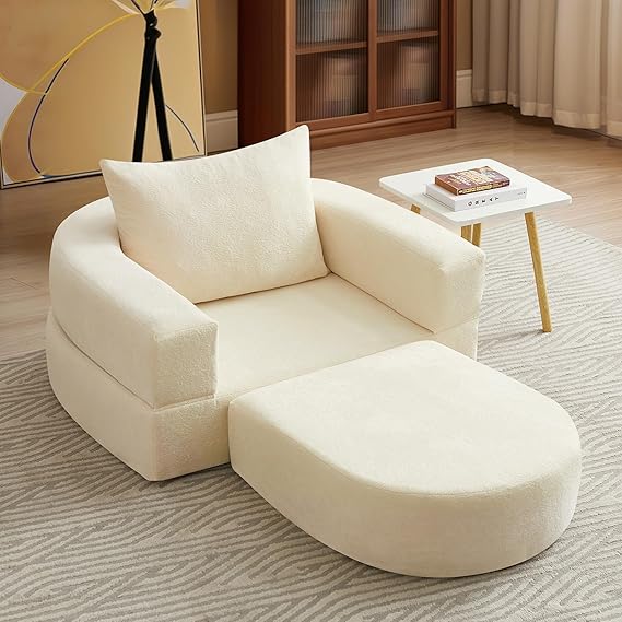 Folding Sofa Bed Chair, 2 in 1 Convertible Sofa to Lounger, High Density Foam Single Floor Sleeper Chair for Living Room, Apartment, Dorm, Small Spaces, Chenille Fabric and Wide Armrest, Beige