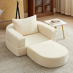 Folding Sofa Bed Chair, 2 in 1 Convertible Sofa to Lounger, High Density Foam Single Floor Sleeper Chair for Living Room, Apartment, Dorm, Small Spaces, Chenille Fabric and Wide Armrest, Beige