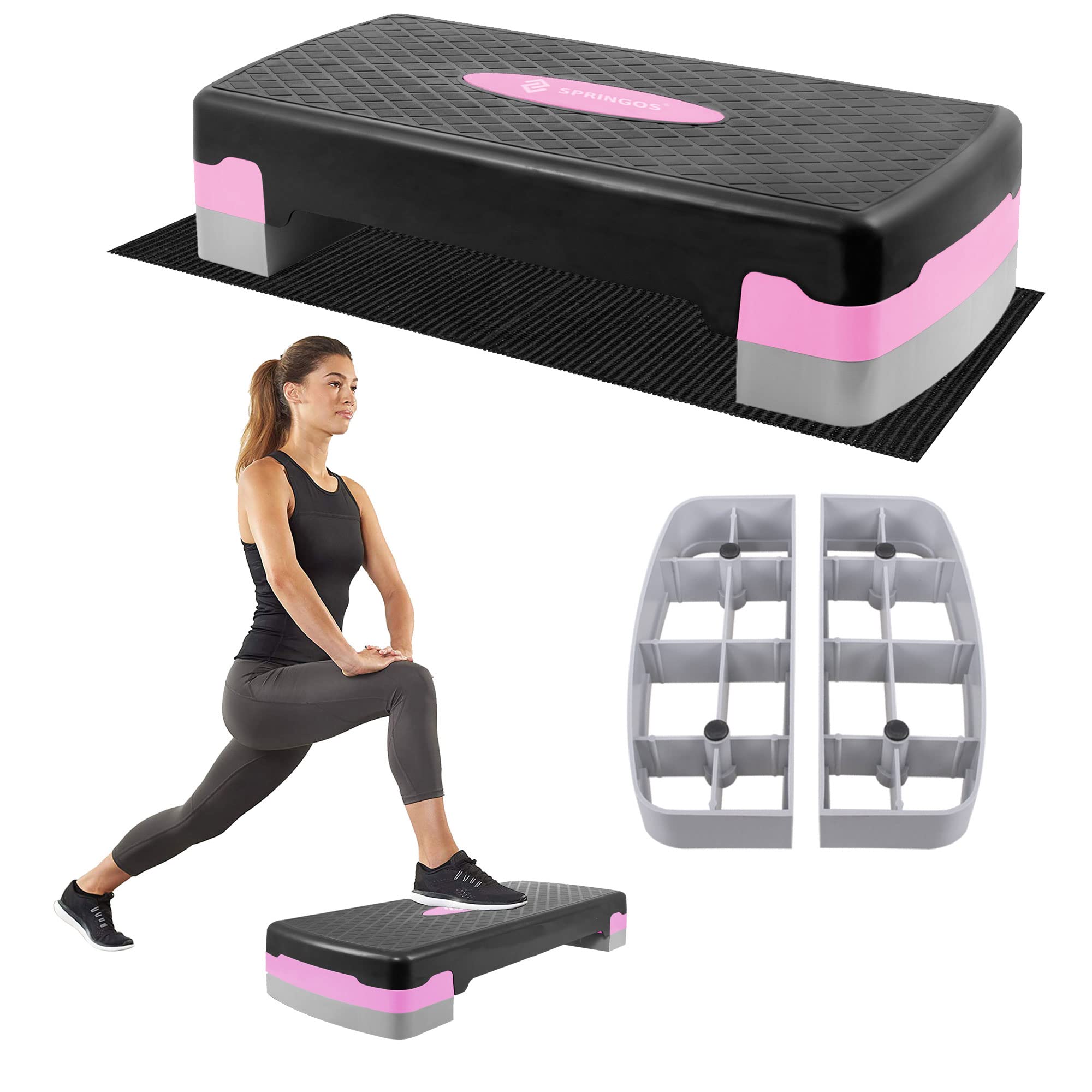 SPRINGOS Step Fitness Casa Stepper 68 x 28,5 cm, 2 Altezze Regolabili, Superficie Antiscivolo, Capacità Massima 350 kg – Ideale per Allenamenti Cardio e Muscolari