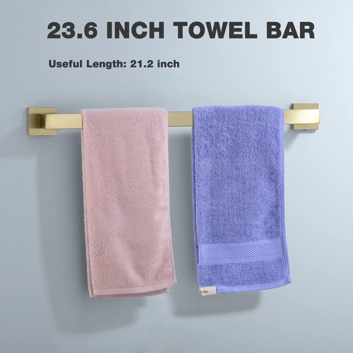 TRUSTMI 5 Piece Bathroom Hardware Accessories Set Square Shaped Stainless Steel Wall Mounted Towel Bar Set, 23.6-Inch, Brushed Gold