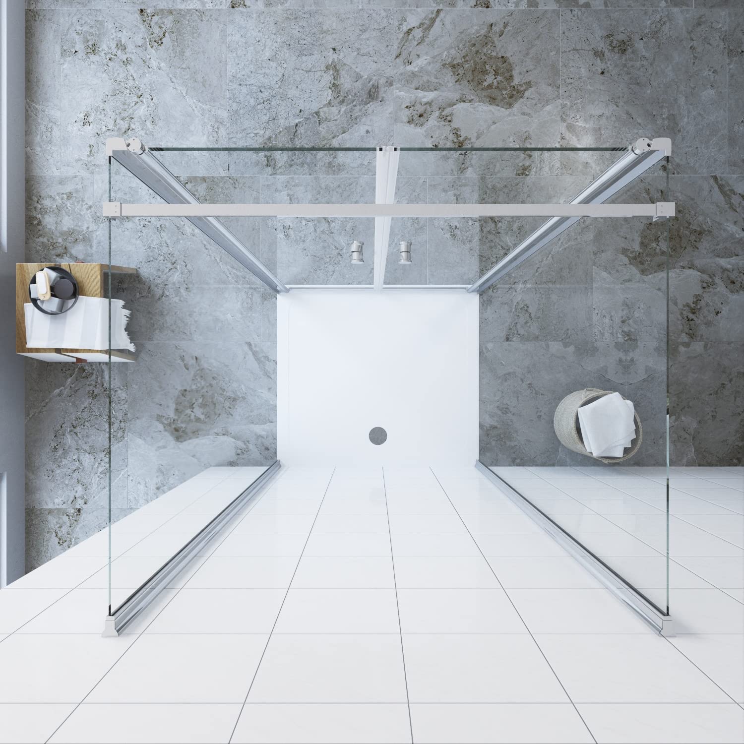 3-seitige Duschkabine U Form 90x75x197cm U-Kabine Duschtür Duschabtrennung Duschwand Glas Dusche Eckdusche Pendeltür Klarglas 6mm Nano Sicherheitsglas mit Heb-Senk-Mechanismus