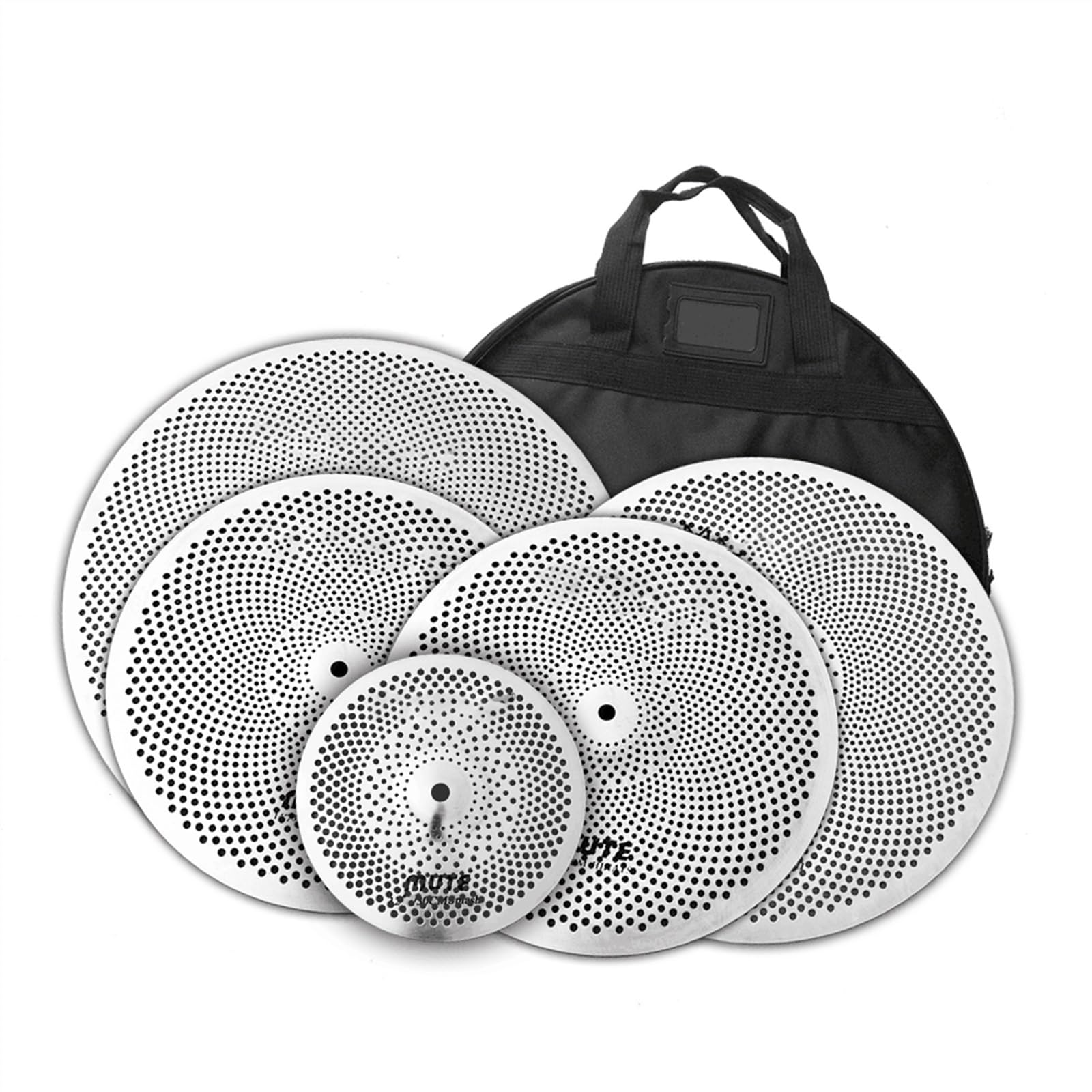 Set di 5 Piatti Muti 10 "Splash + 14" Hi-Hat + 16 "Crash + 20" Ride + Borsa per Batteria Jazz Piatti per Principianti