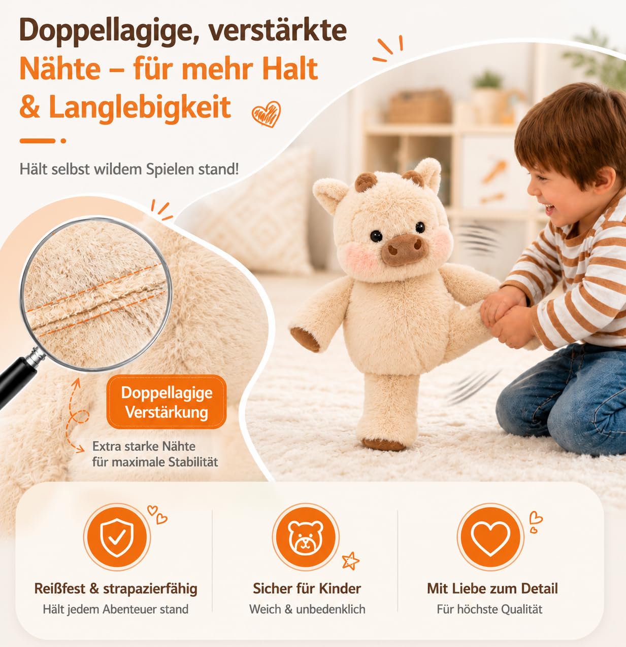 Moomoo Plüschtier, 45/60cm Das laufende Plüsch-Kälbchen, Zum Kuscheln und Spielen Geeignet, um Stress Abzubauen, Laufende Kuh – Kuscheltier Als Geschenk für Jungen und Mädchen (Schwarzer Panda,45cm)