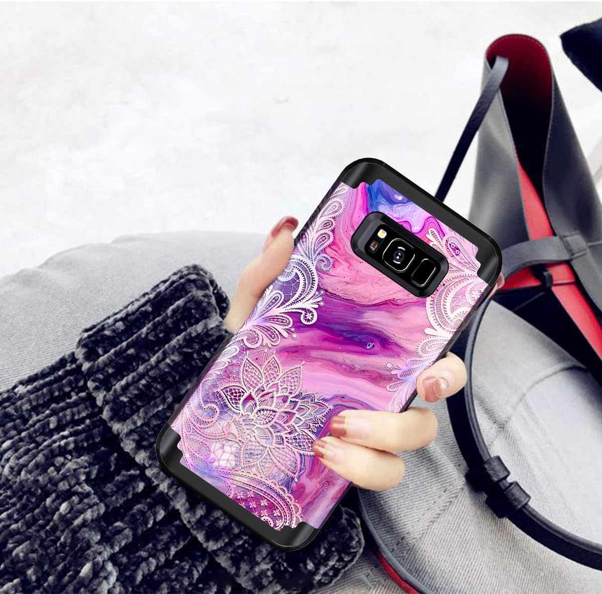 Hekodonk Compatible Galaxy S8 Case,Marble Lace Mandala Heavy Duty Hybrid Sturdy High Impact Shockproof Hard PC + TPU Fullbody Protective Cover for Samsung Galaxy S8 (Marble Lace)