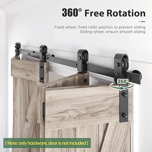 Miniatura 8 de Kit de riel de herrajes para puerta corrediza de granero plegable de 58 pulgadas, rodillo en forma de J negro montado lateral, suave y silencioso,