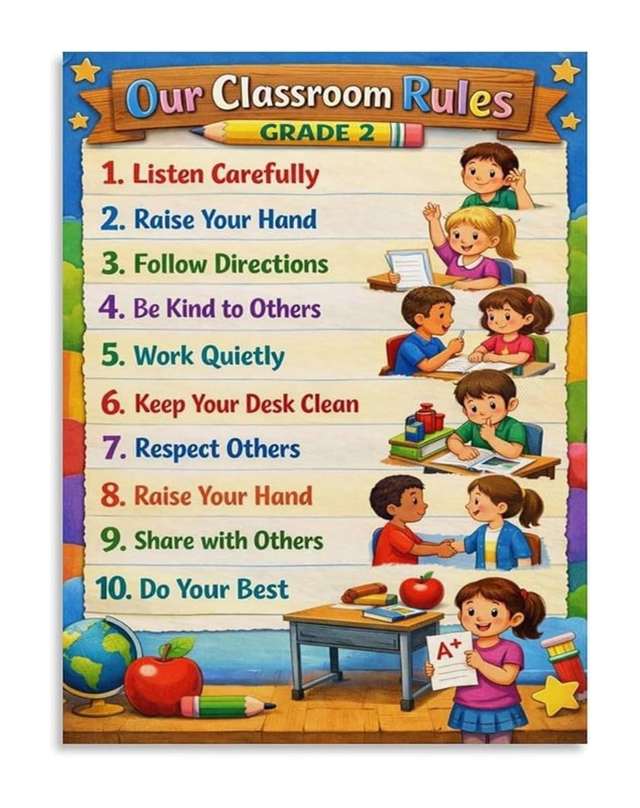 IDGTTLDF Motivational Classroom Rules Educational Poster for Teens Responsibility in Home School Dorm Wall-Art Decor Unframed,08x12inch(20x30cm)