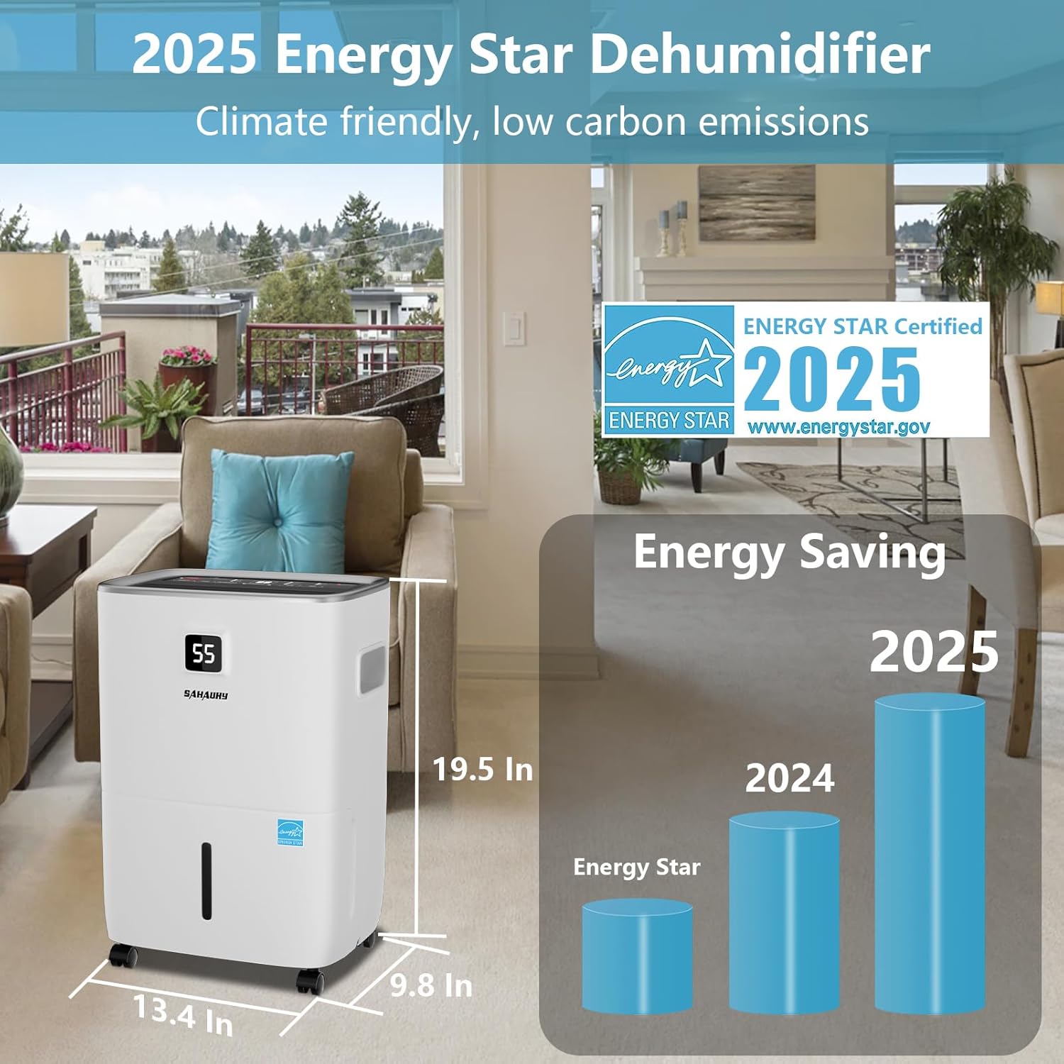 SAHAUHY Dehumidifier with dimensions and Energy Star logo