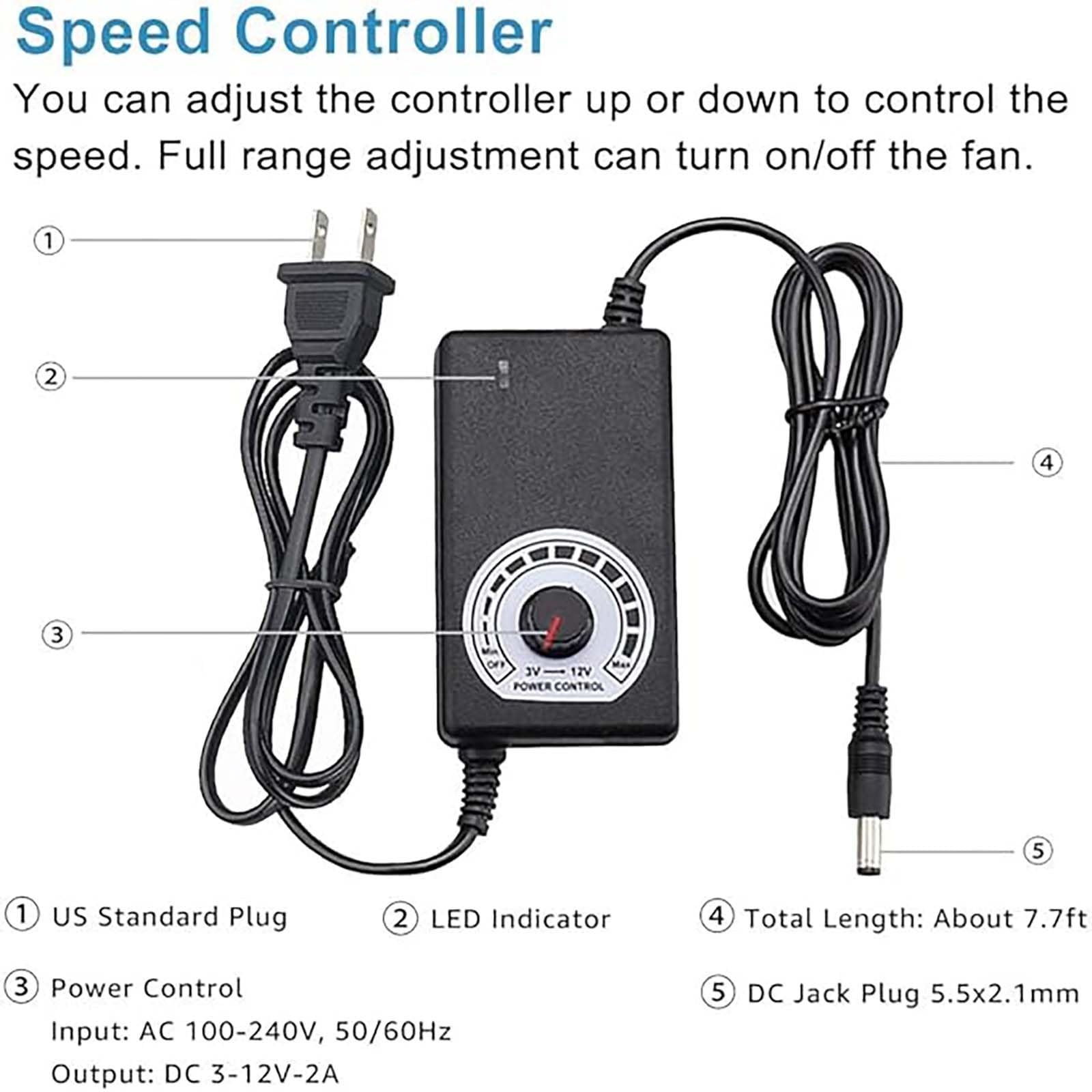 Inline-Kanalventilator, Rohrleitungslüftungsventilatoren 6 W 12 V Mit 50 Mm-20 Mm-Adapter, 2 Zoll Slimline-Kanalventilator For Beengte Räume, Schuh- Und Schranklüftung(50 mm to 20 mm,Speed governor