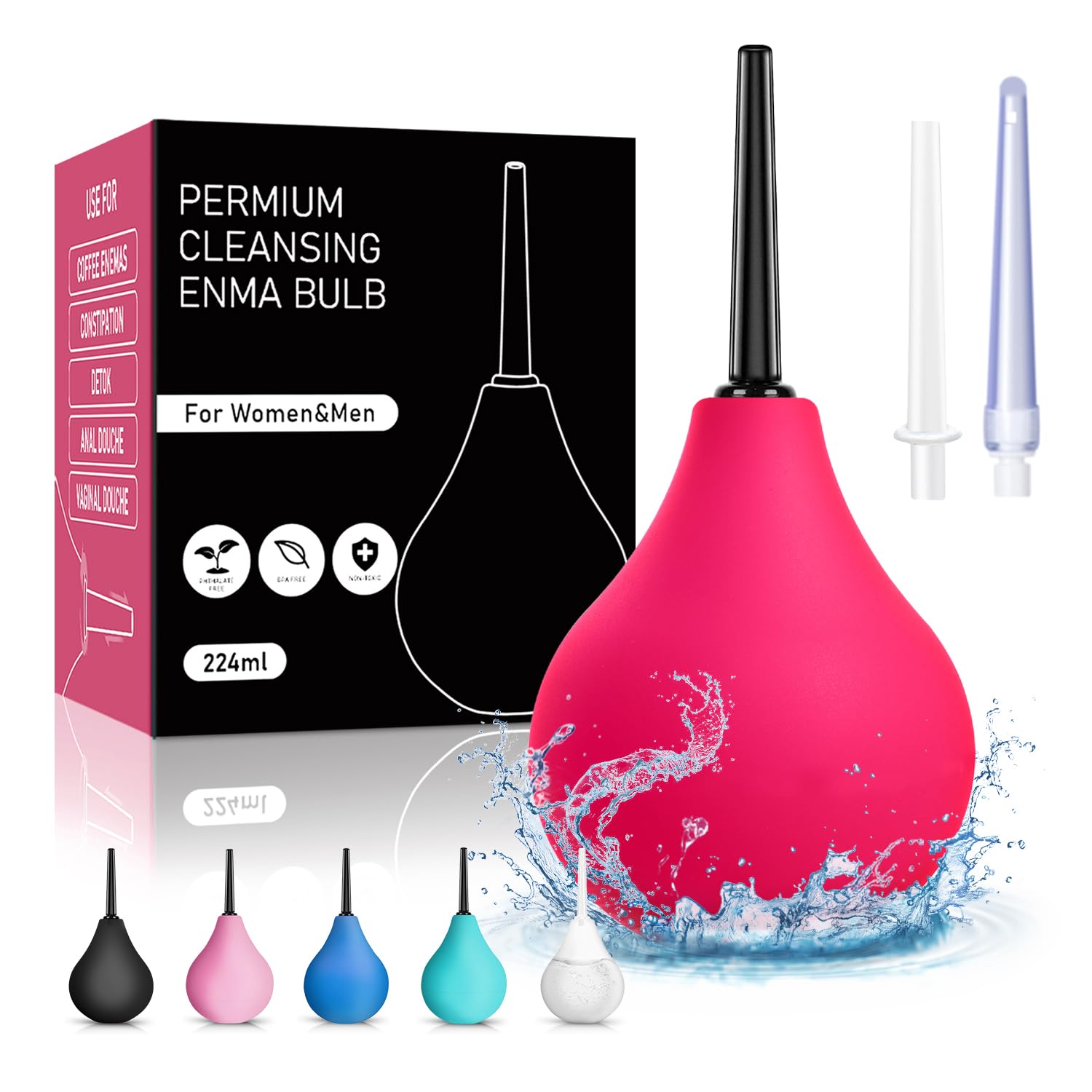 Clistere per pulizia ano anale - Peretta per Clistere Adulti Per Doccia Anale Lavanda Vaginale,per Donne Uomini Kit di Bulbi per Clistere 224ml(Rosa)