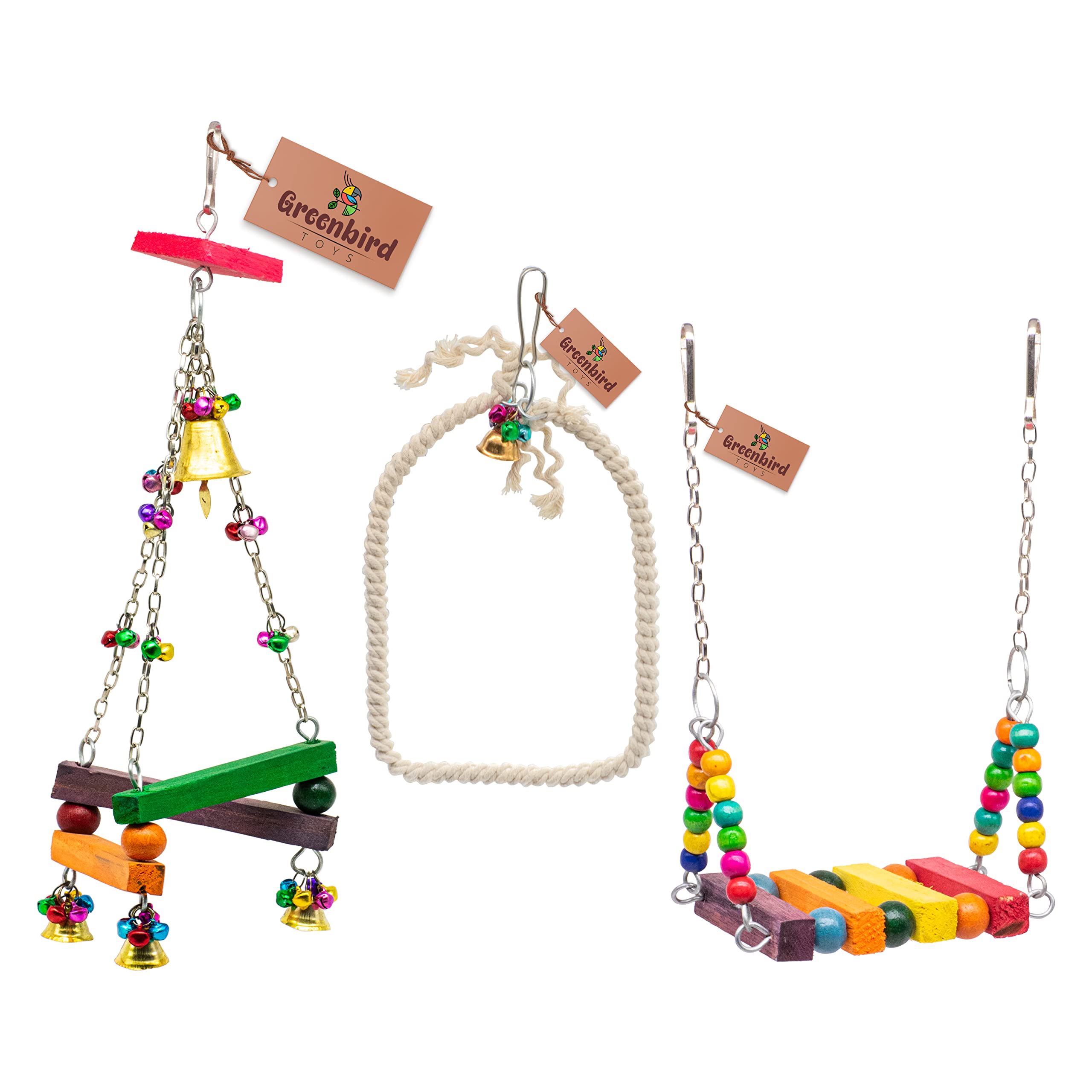 GREENBIRDS Combo of 3 Bird Toys Triangular Perch, Swing, Ring for Bird & Parrot (B0B2WD9PH7) Amazon Price History, Amazon Price Tracker