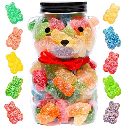Luxury-Gourmet-Sweets - Tarro de plástico listo para regalo, relleno de gomitas ácidas, 1 libra de caramelos de gomita en un recipiente en forma de