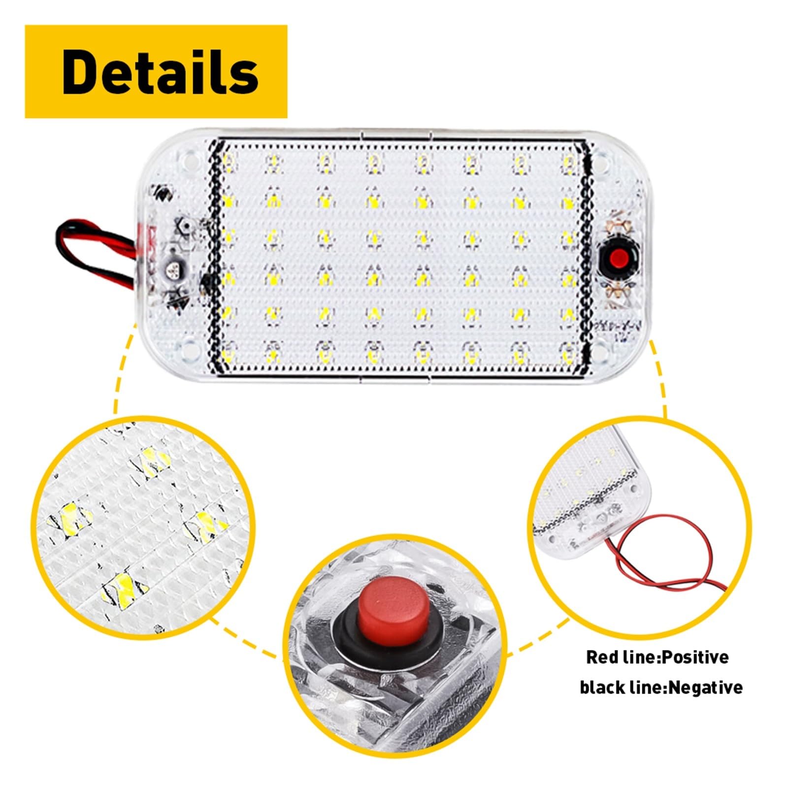 Luci per Tettuccio 2 Pezzi Luci Di Soffitto Per Auto 48LED Luce Lettura Notturna Per Lampada A Cupola Per Bagagliaio LED Decorativo Rimorchio Camper 10W