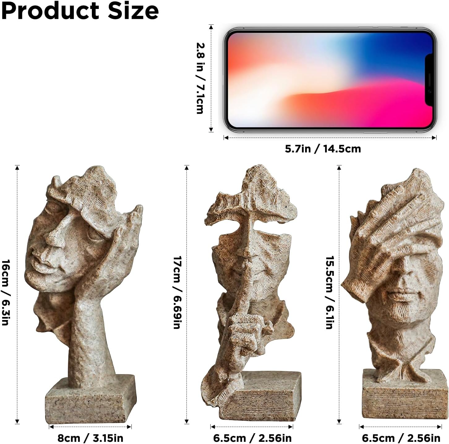 3 Pcs Thinker Statue, Silence is Sandstone Abstract Art Figurine, Modern Home Resin Decorative Objects Decor for Home Office Bookshelf Desktop,No Hear No See No Speak Knick Knacks