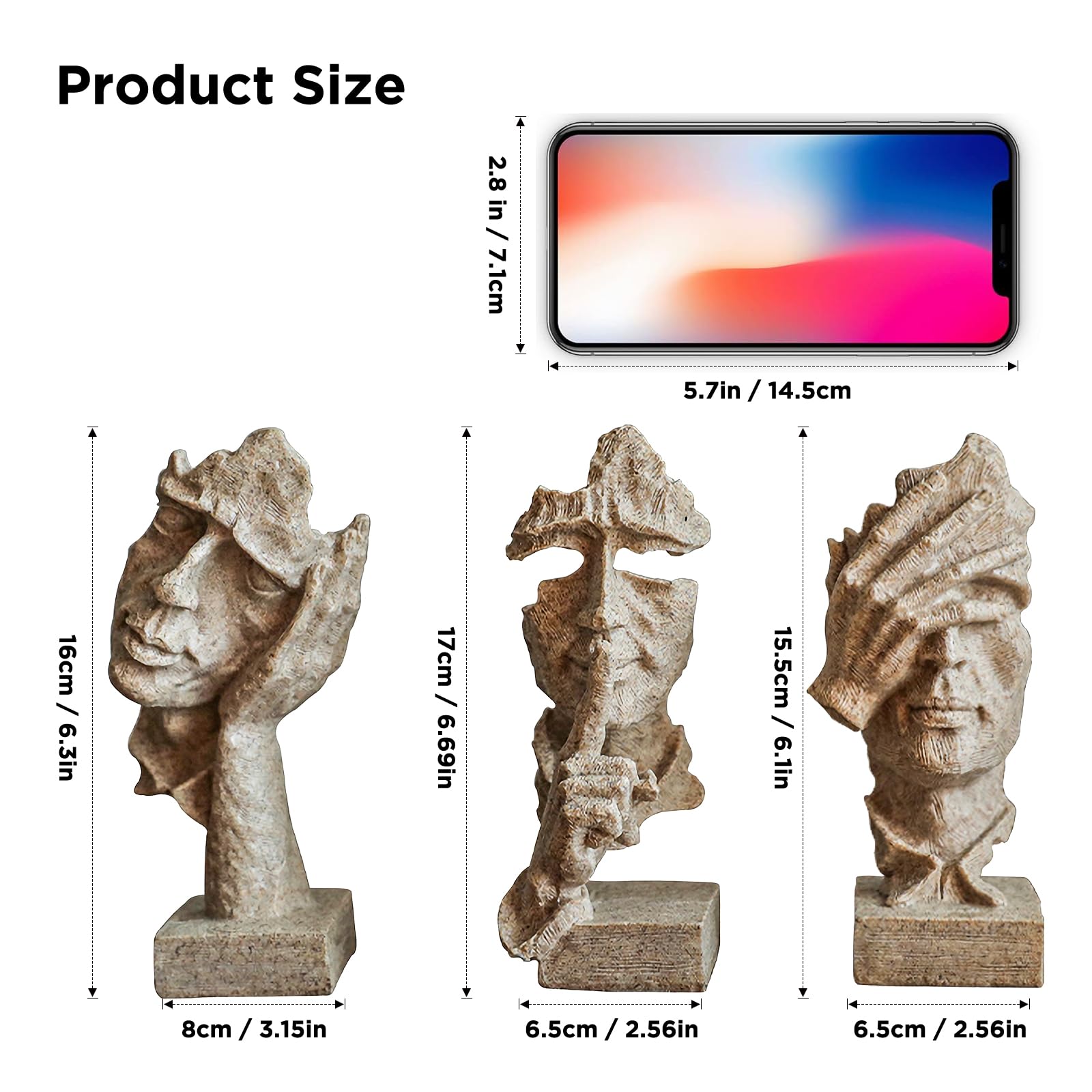 XYQXYQ 3 Pcs Thinker Statue, Silence Sandstone Abstract Art Figurine, Modern Home Decor for Desk/Bookshelf - Image 2