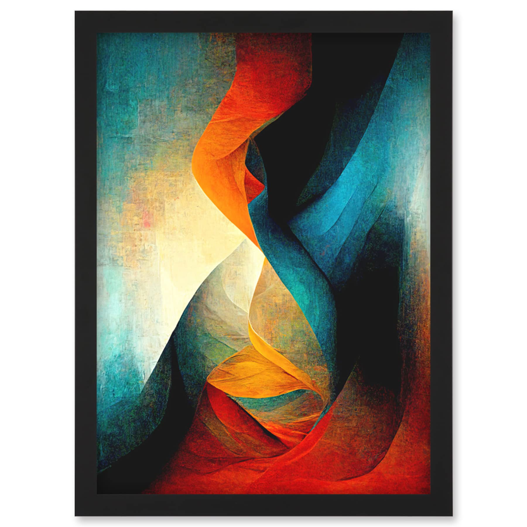 Abstract Modern Acrylic Painting - Organic Red Blue Orange Artwork - Framed Wall Art Print A4