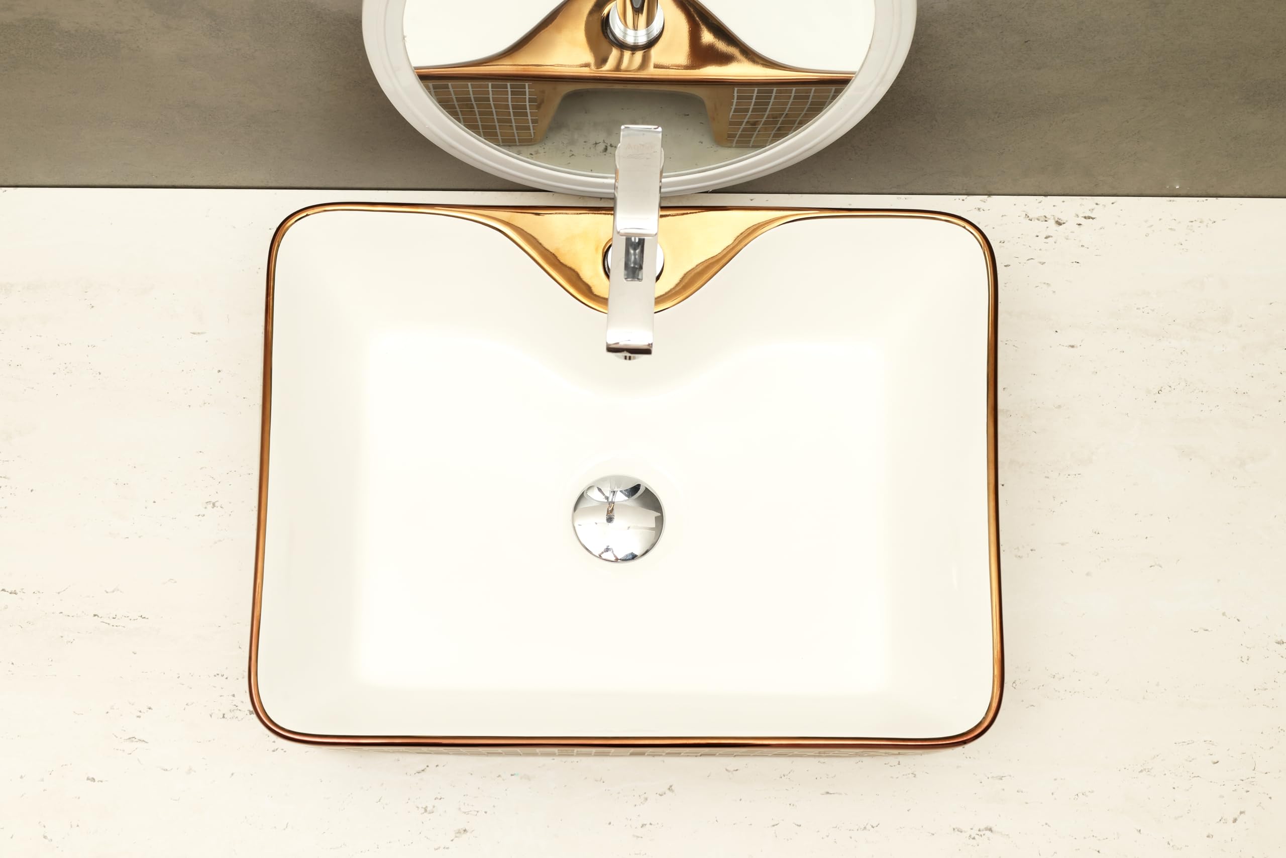 HISRE Ceramic Table Top Vessel Sink Wash Basin Oval Shape Over Counter Wash Basin For Bathrooms & Living Room 19 X 14 X 5 Inch (Style - 4) G1104, photo 4 of 4