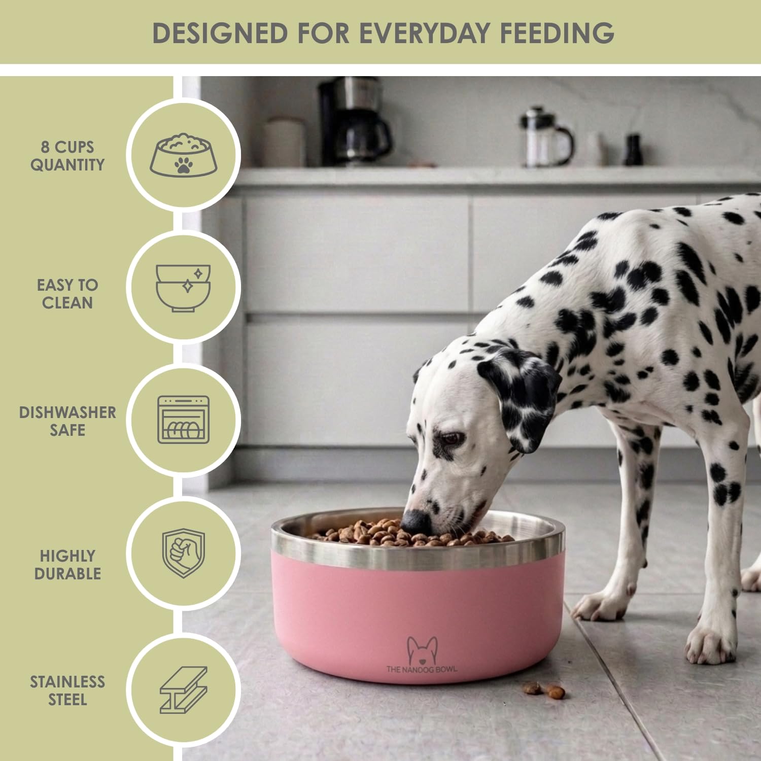 NANDOG Hundenapf für Futter und Wasser mit rutschfester Gummiunterseite, metallisolierte Edelstahl-Hundenäpfe, doppelwandig, langlebig und spülmaschinenfest, für alle Hunde (Rosa, groß)