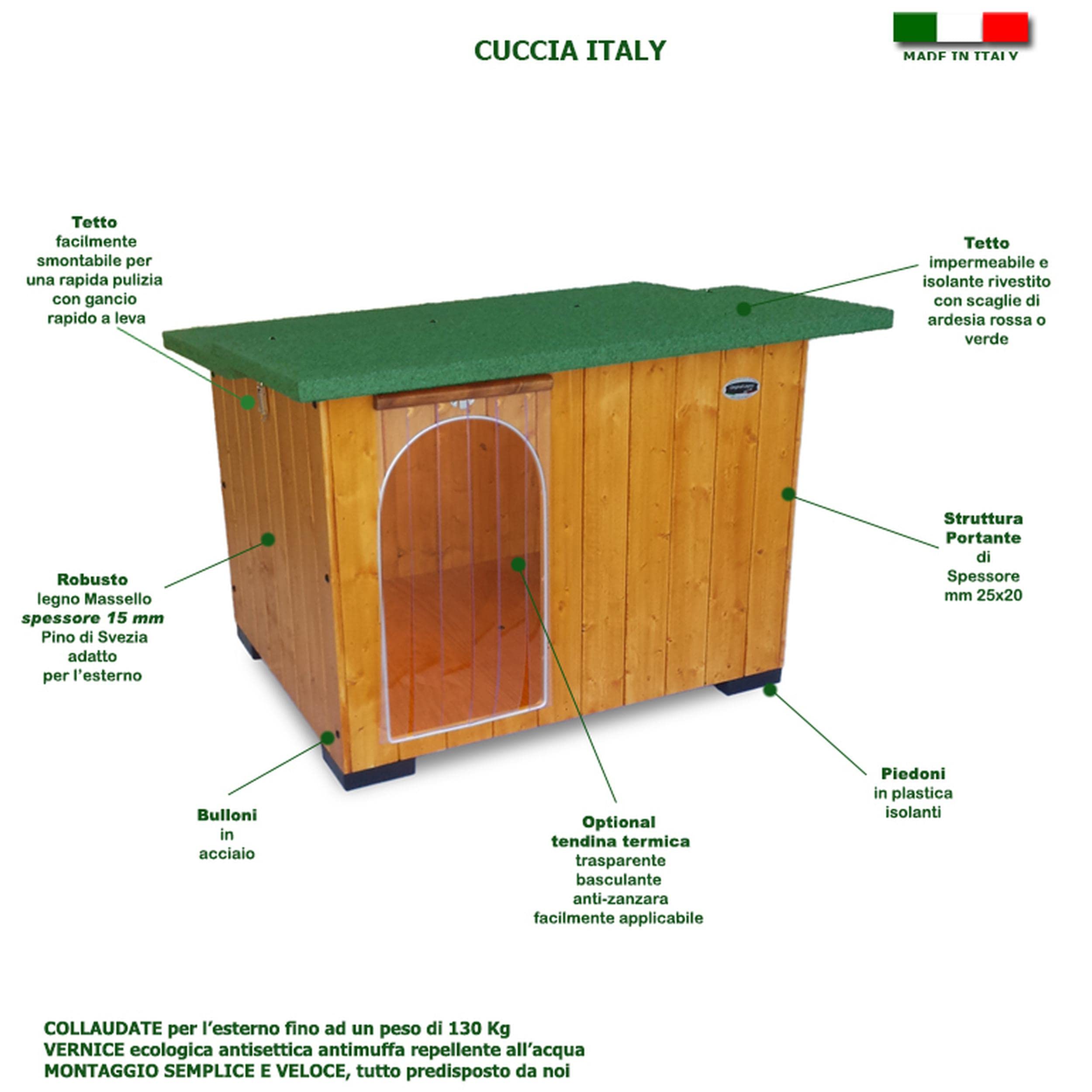 Cuccia ITALIA per cani in robusto legno massello in Pino svezia di prima qualità diverse taglie (Cuccia Italy Pastore e simili)