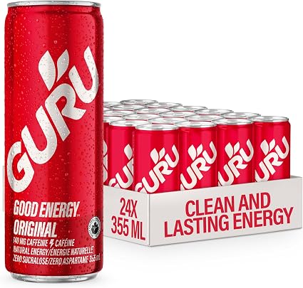 GURU Organic Sparkling Energy Drink, Original, 355 mL, 24 Pack