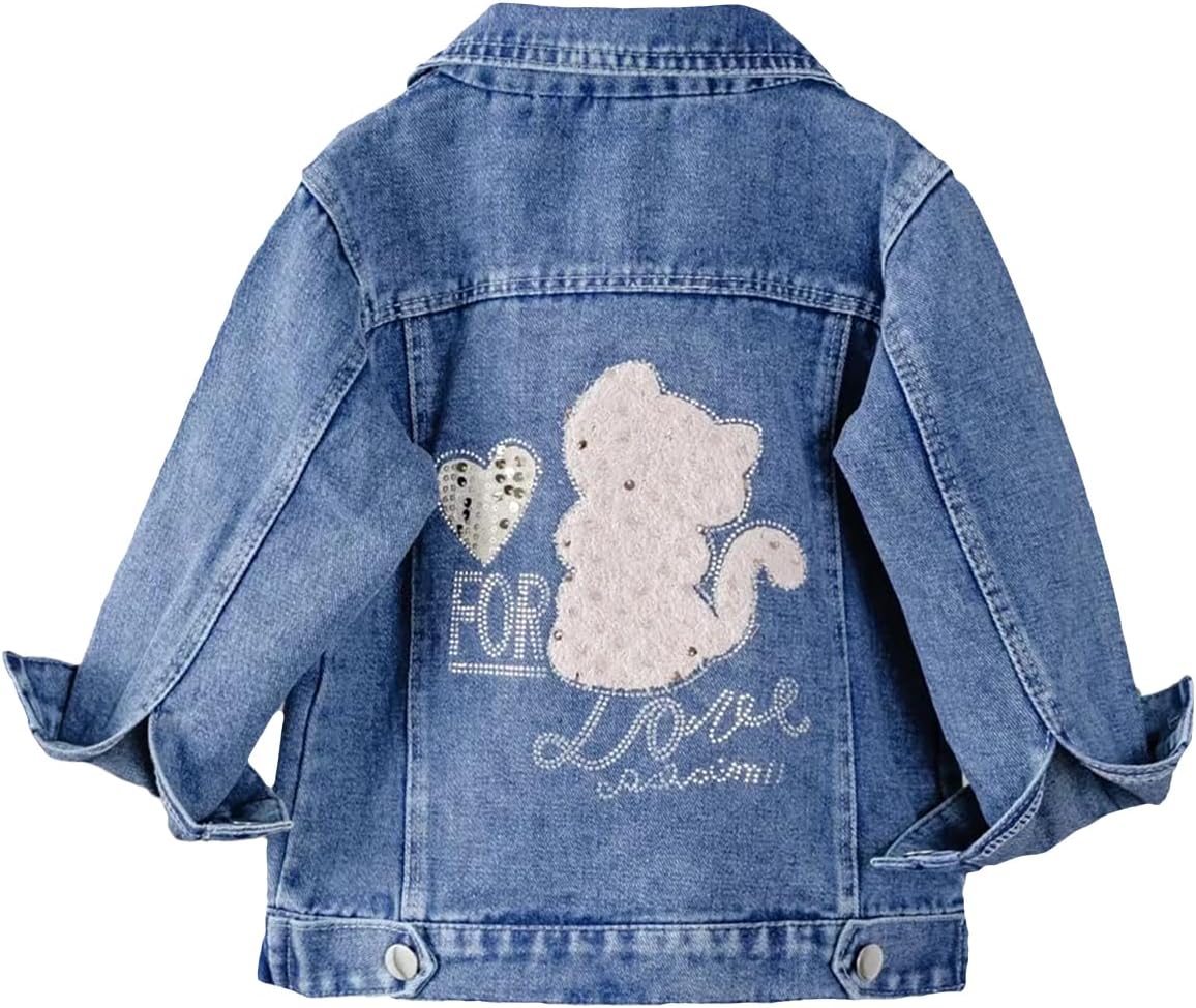 2-14Years Girl Butterfly Embroidery Denim Jackets Classic Blue Jean Jacket Girls Toddler Outerwear Casual Cute Coat