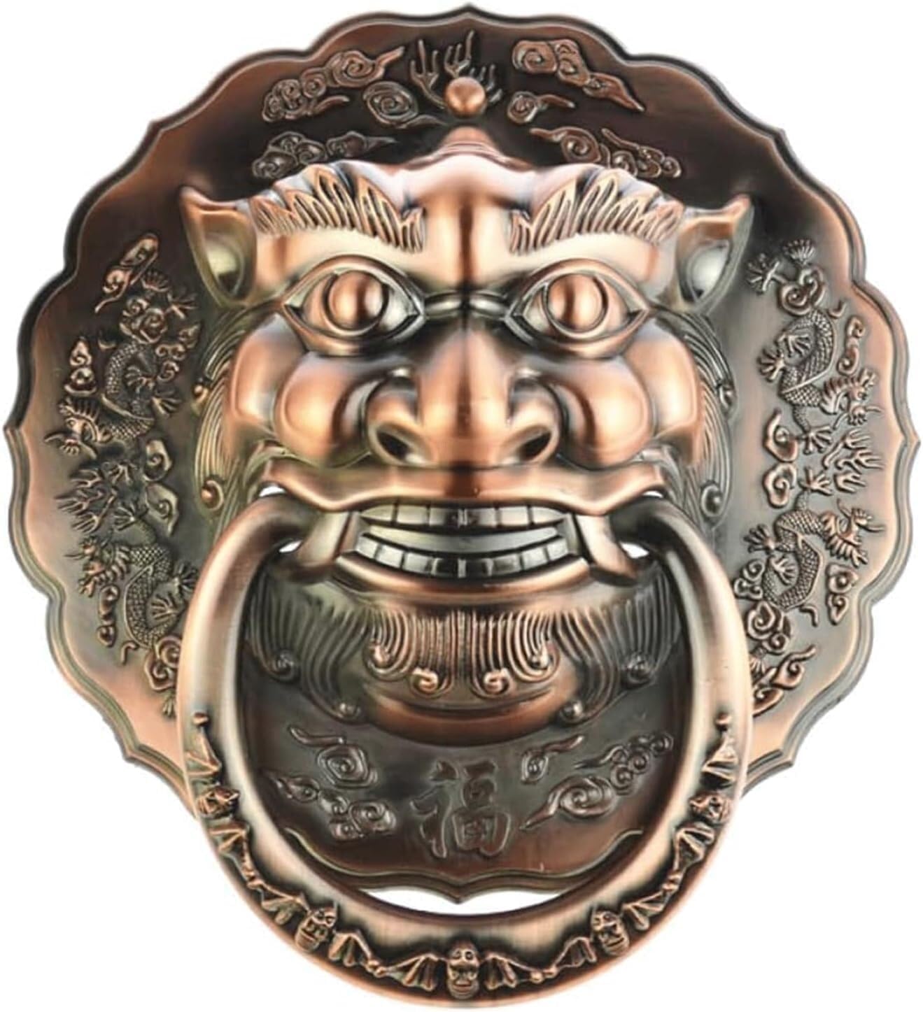TIST Iron Door Knocker Front Door Antique Bronze Lion Head Door Knock Classical Door Handle for Garden Wooden House Door Ring Knocker Surface-Mounted Installation(Dia 26cm)