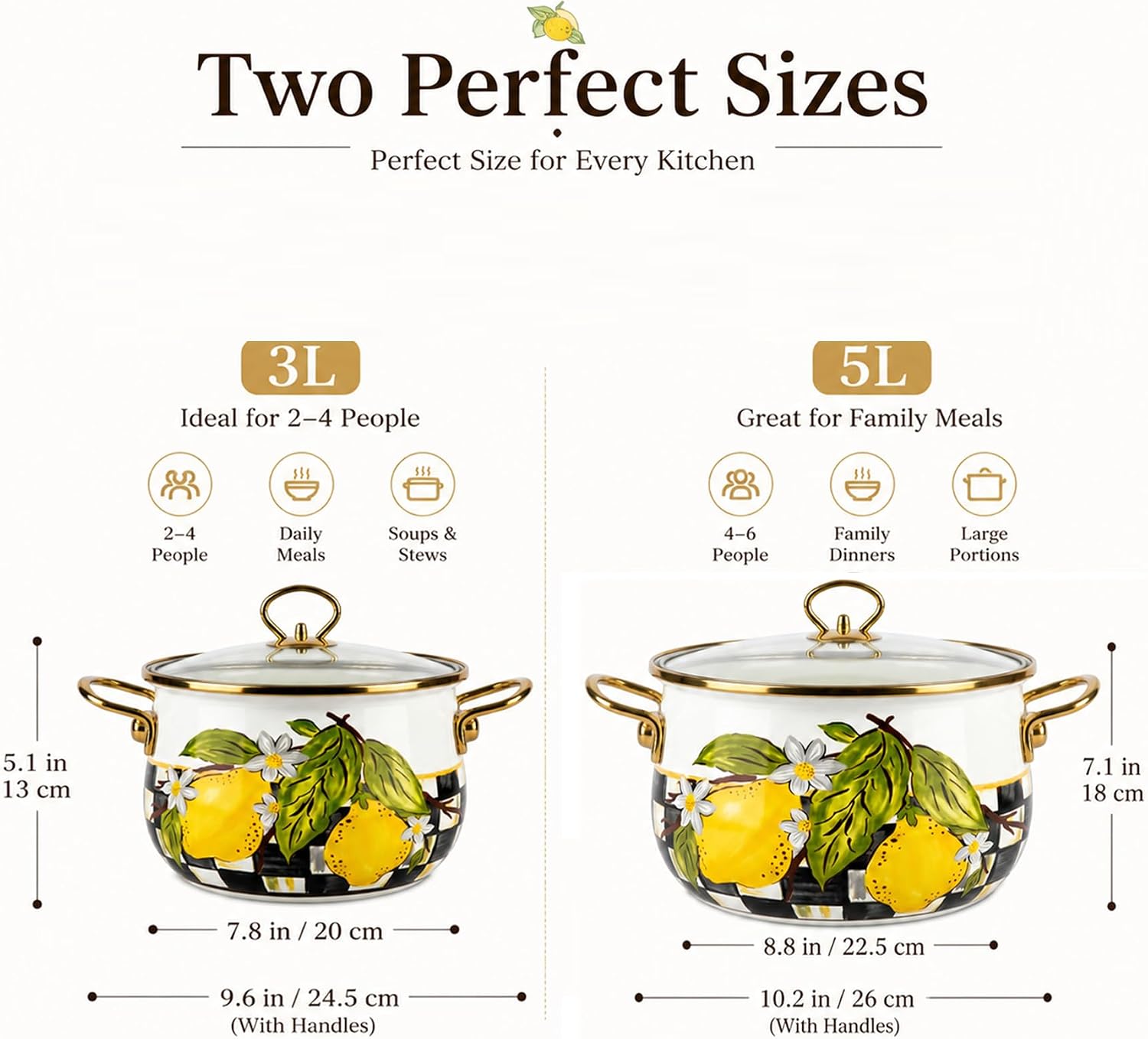 3Quart Enamel Stockpot with Glass Lid, Retro Cooking Pot,Vintage Floral Stew Bean Simmer Pot with Handle, Induction & Gas Stove Safe, Mother's Day, Wedding, Christmas Gift (3 Quart)