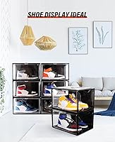 Vista 4 de KDOR Cajas de zapatos apilables de plástico transparente, paquete de 10 cajas de almacenamiento para tenis con puerta magnética, vitrina acrílica