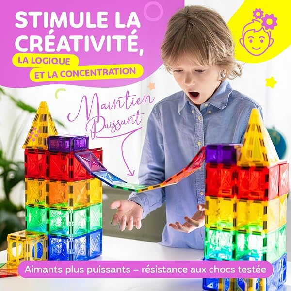 Magneo® Blocs Magnétiques 45 Pièces – Construction magnetique Enfant dès 3 Ans – Jeu Créatif avec Magnetic Tiles – Blocs Aimantés pour Garçons & Filles – Idée Cadeau - 2