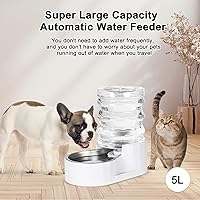 Vista 3 de RIZZARI Dispensador de tazón de agua para perros: alimentador de gravedad grande de acero inoxidable de 5 litros - a prueba de fugas - Tazón